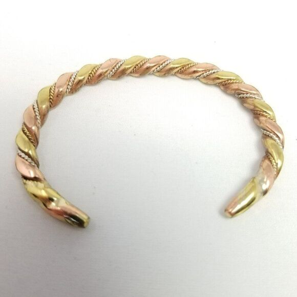 Vintage Solid Mixed Metal Cuff Bangle Bracelet, Solid Unsigned Estate - Picture 4 of 7